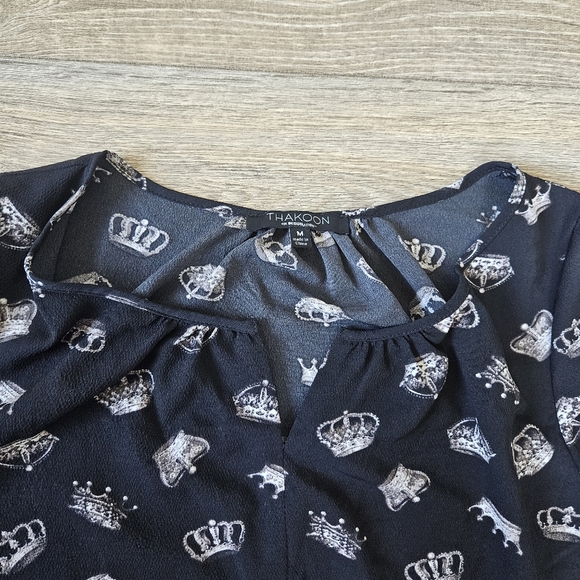 Thakoon for Design Nation Black Crown Print Long Sleeve Peasant Blouse - Picture 5 of 8